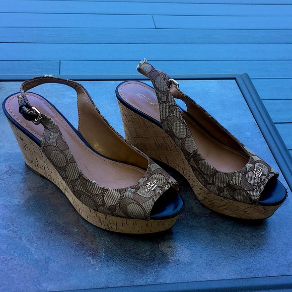 COACH New York Ferry Platform Wedge Open Toe Sandals w/logo throughout - Size 8B - Picture 6 of 17